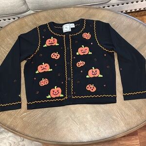 Michael Simon Black Sweater with Orange Pumpkin Design